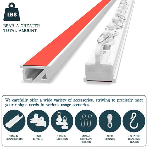 Stick On Curtain Track No Drill Install On Smooth Ceiling Or Wall Easy Peel And Stick Mount For Closets Windows Doors Frames Renters Friendly 1.44m 4.72ft All Purpose Multi Scenario Use white aluminum track with rollers and hooks