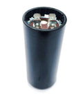 Single motor run capacitor replacement for HVAC and industrial AC motors, 440 VAC rated, metalized film dielectric, quick-connect terminals shown