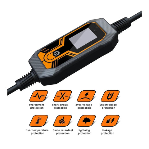Road Trip Ready Portable J1772 EV Charger Cable 7KW 32A Five Meter Cord Built For Garage Recharge with protective features.