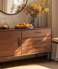 Sideboard with 4 Pack 3.8 Inch Gold Walnut Wood Brass Drawer Pull Handles For Dresser Cabinet Wardrobe, Dope Durable Hardware Upgrade