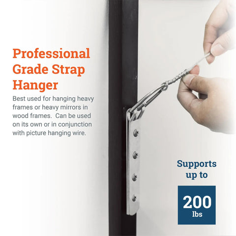 Close-up of Beefy Heavy Duty D Ring Picture Hangers 2 Pack With Screws 200 Lb Capacity 6.5 Inch in use on a frame