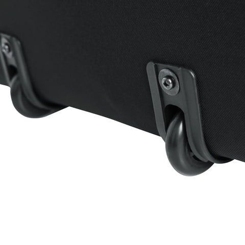 Close-up of wheels on Protechtor Series Electronic Drum Kit Bag With Wheels And Tow Handle, black material