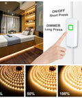 32.8 Ft Dimmable LED Under Cabinet Lighting Kit With 2 Rolls Of 16.4 Ft Each, 600 LEDs, 12V Low Power Adapter, Flexible Tape Light