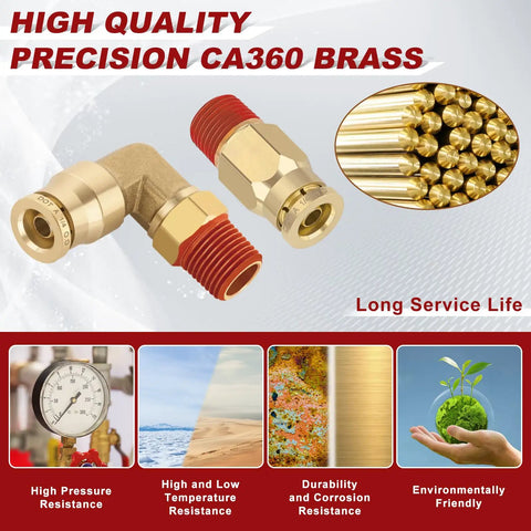 Push To Connect Air Line Fittings Kit 1 Quarter Inch Tube OD x 1 Eighth Inch NPT Brass with durability features