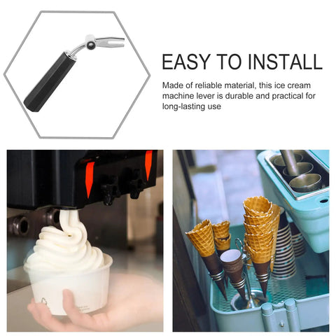Replacement Lever Handle For Ice Cream Maker Universal Fit Discharging Control Part shown with waffle cones and ice cream machine