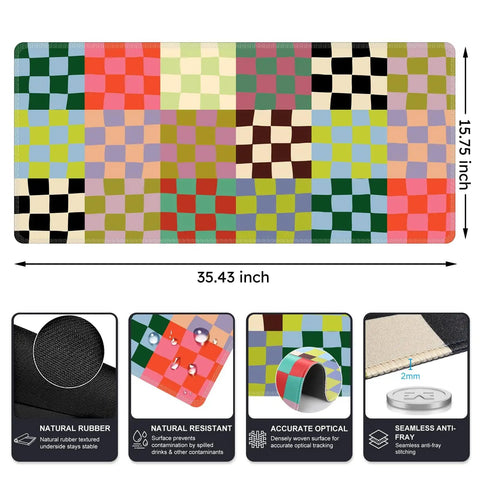 Retro Checkered Desk Mat Large Mouse Pad For Gaming And Work Ultra Smooth Surface Anti Slip With Stitched Edges XXL