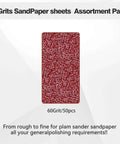 1/4 Sheet Sandpaper Pack 4.5 By 5.5 Inches P60 Red Aluminum Oxide Plain Backing 50 Sheets displayed in package