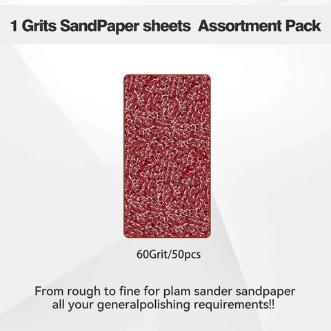 1/4 Sheet Sandpaper Pack 4.5 By 5.5 Inches P60 Red Aluminum Oxide Plain Backing 50 Sheets displayed in package