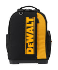 Massive 40 Liter Tool Backpack Built Tough As Nails For Contractors features black and yellow design with durable fabric.