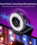 Close-up of Crush Your Setup With This Top Tier 4K Webcam Featuring A Bright Ring Light and dual noise-canceling mics.