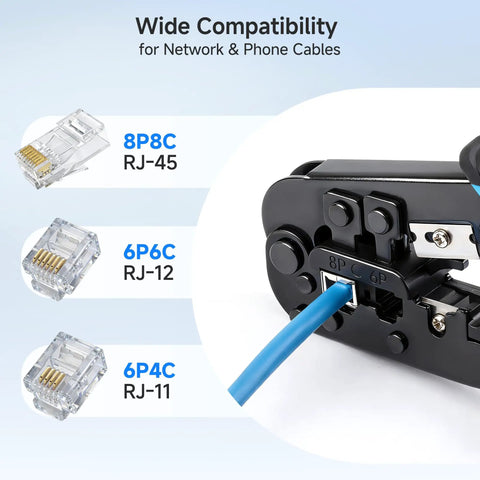 RJ45 Crimp Tool With Built In Wire Cutter And Stripper Pro Grade Ethernet Crimper for custom patch cables with connector images