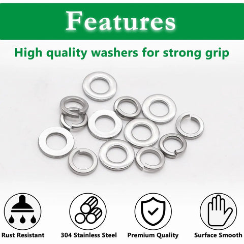 100Pcs M6 Stainless Steel Flat And Split Lock Washers Set, High Strength And Corrosion Resistant, Premium Quality, Ideal For Electrical Connections And Harsh Environments, Includes 50Pcs Each