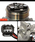 Heavy Duty Air Conditioning Compressor With Clutch Oil Prefilled Trse09 6 Groove Pulley top view and connector details