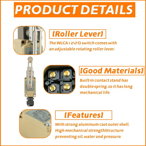 Adjustable Roller Lever Arm Limit Switch 380V 10A 1NO 1NC Momentary Pack Of 2 features and materials description