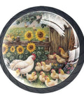 4 Pack Black Cabinet Knobs With Sunflower Chick Fence Pattern Drawer Pulls And Handles For Kitchen Cabinets Hardware Durable ABS And Crystal Glass Finish For Home Bedroom Closet Wardrobe Cupboard, showing a chicken and sunflowers scene.