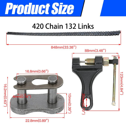 YOXUFA 420 motorcycle chain set with 132 links and chain breaker tool