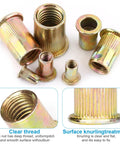 M5 rivet nuts, zinc-plated carbon steel, flat head with knurled outer surface, 100 pcs