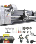 Premium Benchtop Metal Lathe With A Beefy 750W Brushless Motor And Cruising 0 To 2500 RPM Variable Speed with accessories.