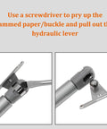 Four Pack 8 Inch Hydraulic Gas Lift Struts Soft Close Cabinet Door Supports showing installation details and hydraulic lever components.