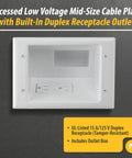 Recessed Low Voltage Cable Plate With Built In Duplex Receptacle Outlet No Fuss Easy Install Tamper Resistant Safe Power Kit