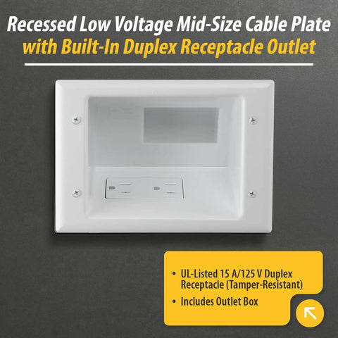 Recessed Low Voltage Cable Plate With Built In Duplex Receptacle Outlet No Fuss Easy Install Tamper Resistant Safe Power Kit