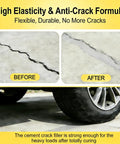 Before and after comparison of self leveling concrete crack filler waterproof fast dry sealant showing effective gap repair.