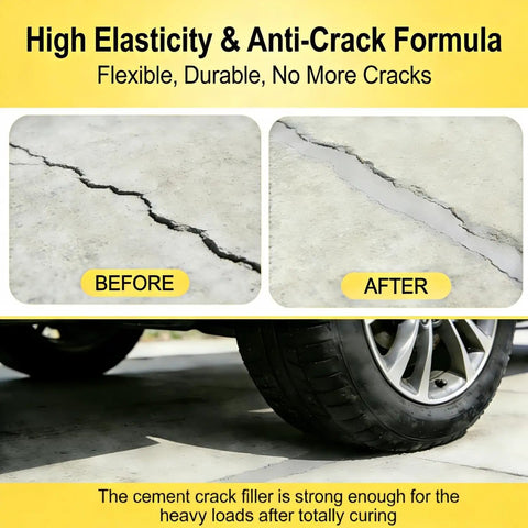 Before and after comparison of self leveling concrete crack filler waterproof fast dry sealant showing effective gap repair.