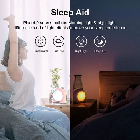 Woman using Planet 9 Smart Mood Lamp Battery Operated Cordless RGB LED Night Light For Bedroom Gaming Room And Office Pink Color