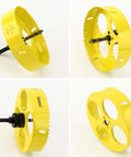 JIECHENG 6-inch bi-metal hole saw with 3/8-in hex shank arbor, yellow cutter; front and side views