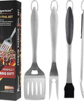 Heavy Duty Grill Tool Set For Serious Barbecues With Spatula Fork Tongs And Basting Brush Premium Stainless Construction
