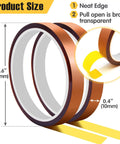 Heat Resistant Sublimation Tape Set, 10 Rolls 10mm By 33m 108ft, showing brown transparent polyimide tape 0.4 inch wide.