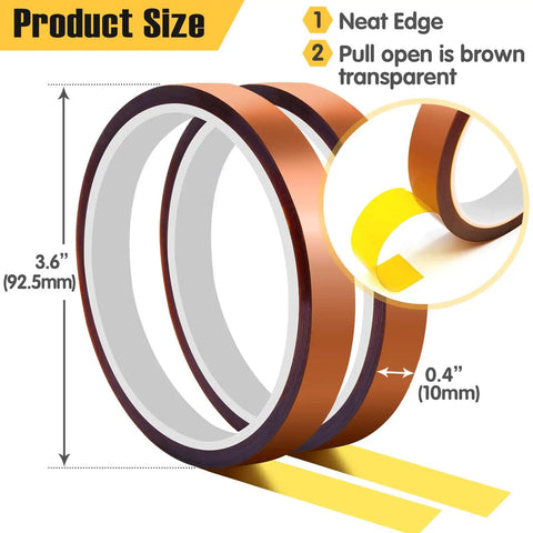 Heat Resistant Sublimation Tape Set, 10 Rolls 10mm By 33m 108ft, showing brown transparent polyimide tape 0.4 inch wide.