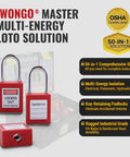 Hard Hat Approved 50 Piece Lockout Tagout Kit Featuring OSHA Compliant Safety Padlocks and multi-energy padlocks.