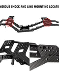 313/324 Millimeter Wheelbase LCG Carbon Fiber Chassis Kit For 1/10 RC Crawler TRX4 with shock mount detail view.
