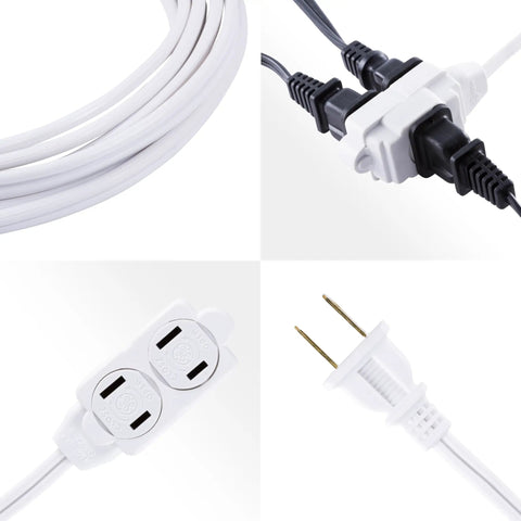 Three Outlet Indoor Extension Cord With Twelve Foot Power Strip 16 Gauge UL Listed Twist To Close Safety Covers White Great For Home Office Workshop Or Garage Power Hub