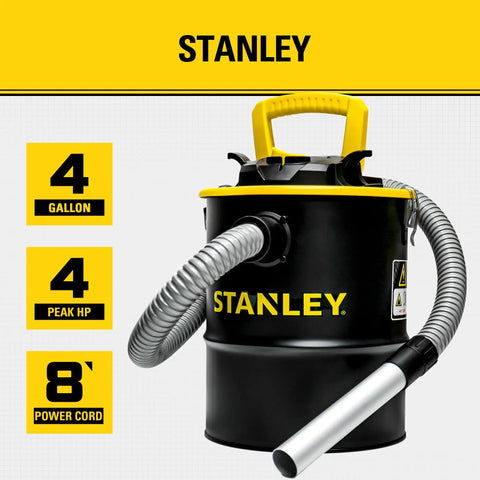 Heavy Duty 4 Gallon Ash Vacuum For Wood Stoves And Fireplaces with a 4 Peak HP motor and 8' power cord.