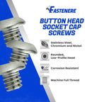 Knockout Quality 18-8 Stainless Steel Button Head Socket Cap Screws 10-32 X 1/4 Inch 50 Pack displayed with rounded tops and full threads.