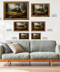 Gallery wall with Gold Framed Vintage Steam Train Poster Canvas Print Wall Art For Living Room And Office Rustic Locomotive Decor 24x36 Inches