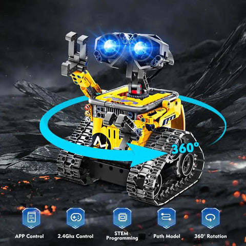 Epic 5 In 1 Robot Building Kit For Kids With 520 Pieces, Wall Robot model demonstrating 360° rotation feature