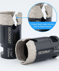 Two DECKRKAT diamond core drill bits, 1-1/4 in (32 mm), vacuum-brazed with fluted tips; 5/8-11 thread, 3/8 in hex shank
