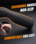 Close-up of ergonomic, non-slip handle of Rechargeable Electric Scissors With Dual Lithium Battery Packs And Razor Sharp Blades.