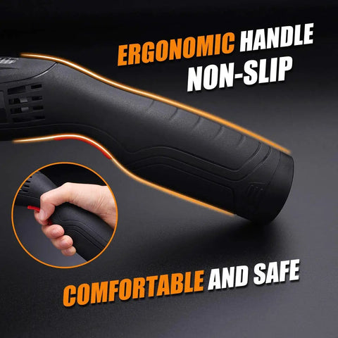 Close-up of ergonomic, non-slip handle of Rechargeable Electric Scissors With Dual Lithium Battery Packs And Razor Sharp Blades.