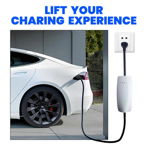 Top Shelf Nema 14 50 Adapter Plug For Tesla Mobile Charger Gen 2 And Gen 3 Ev Charging Connector 32 Amp 240V connected to Tesla.