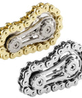 Two Pack Bicycle Chain Gear Fidget Spinner For Stress Relief And Focus Desk Toy For Kids And Adults Portable Office Or Travel Spinner Durable Metal Chain Gear With Smooth Stainless Bearings For EDC, gold and silver metal design