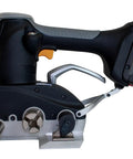 Side view of Battery Powered Cord Strap Tensioner With Cutter For Woven And Composite Cord Strapping In Automatic Semi Automatic And Manual Modes