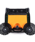 26 8 Inch Manual Walk Behind Floor Sweeper With 4 Gallon Waste Bin Built Like A Tank For Warehouse Garage Driveway showing dual brushes and compact design.