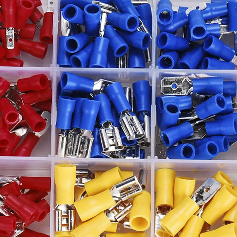 All In One 280 Pc Wire Terminal Crimp Connectors Kit; red, blue, yellow insulated spade connectors for 22-10 AWG wire
