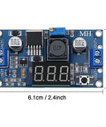 Adjustable DC-DC Buck Converter Power Module With Digital Voltmeter Display, 6.1cm x 3.4cm, showing input/output terminals.