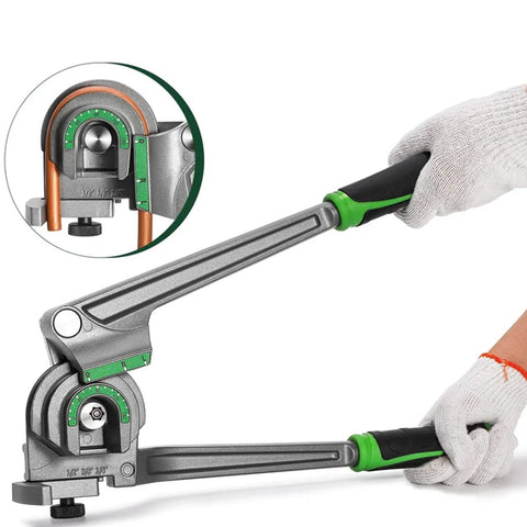 Heavy Duty Manual Tubing Bender Knocks Out Smooth 180 Degree Bends On Copper Coils and Brake Lines Quick 3 In 1 Swivel Jaw.