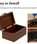 2 Inch Black Stainless Steel Mini Folding Hinges for Small Cabinet Doors and Jewelry Boxes installed on a wooden box
